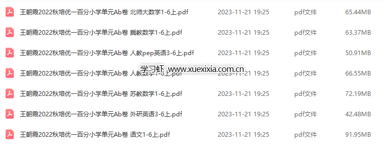 王朝霞《培優(yōu)100分》小學(xué)1-6年級(jí)單元AB卷網(wǎng)盤下載