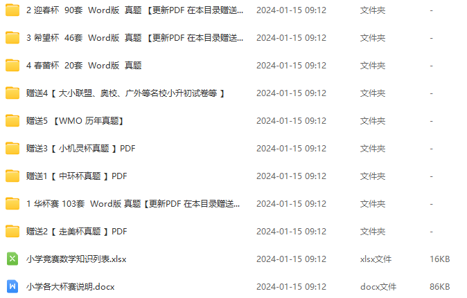 小學(xué)奧數(shù)杯賽歷年真題300+套(華杯、希望杯、迎春杯、春蕾杯、走美杯、中環(huán)杯)